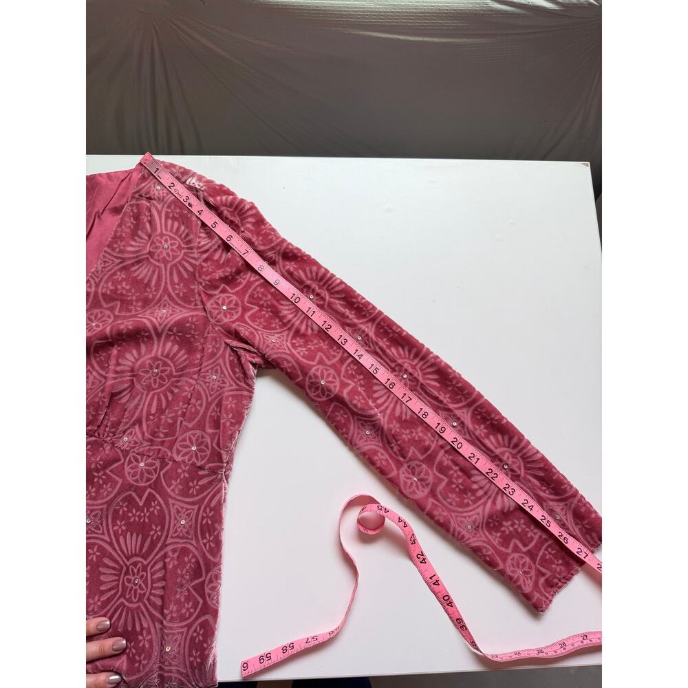 Boden Womens Silk Midi Dress Size 18 Burnout Velvet Dusty Pink Long Sleeve Fairy - Picture 15 of 16
